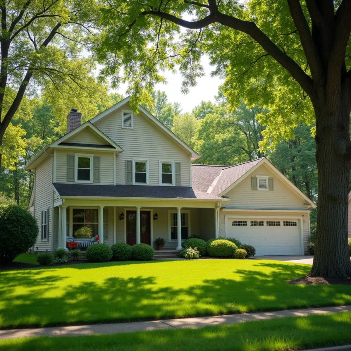 Residential property and mature tree canopy in Leland Grove Illinois