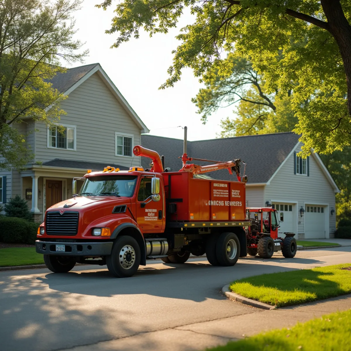 Tree service truck and equipment safely staged for a job in Riverton Illinois
