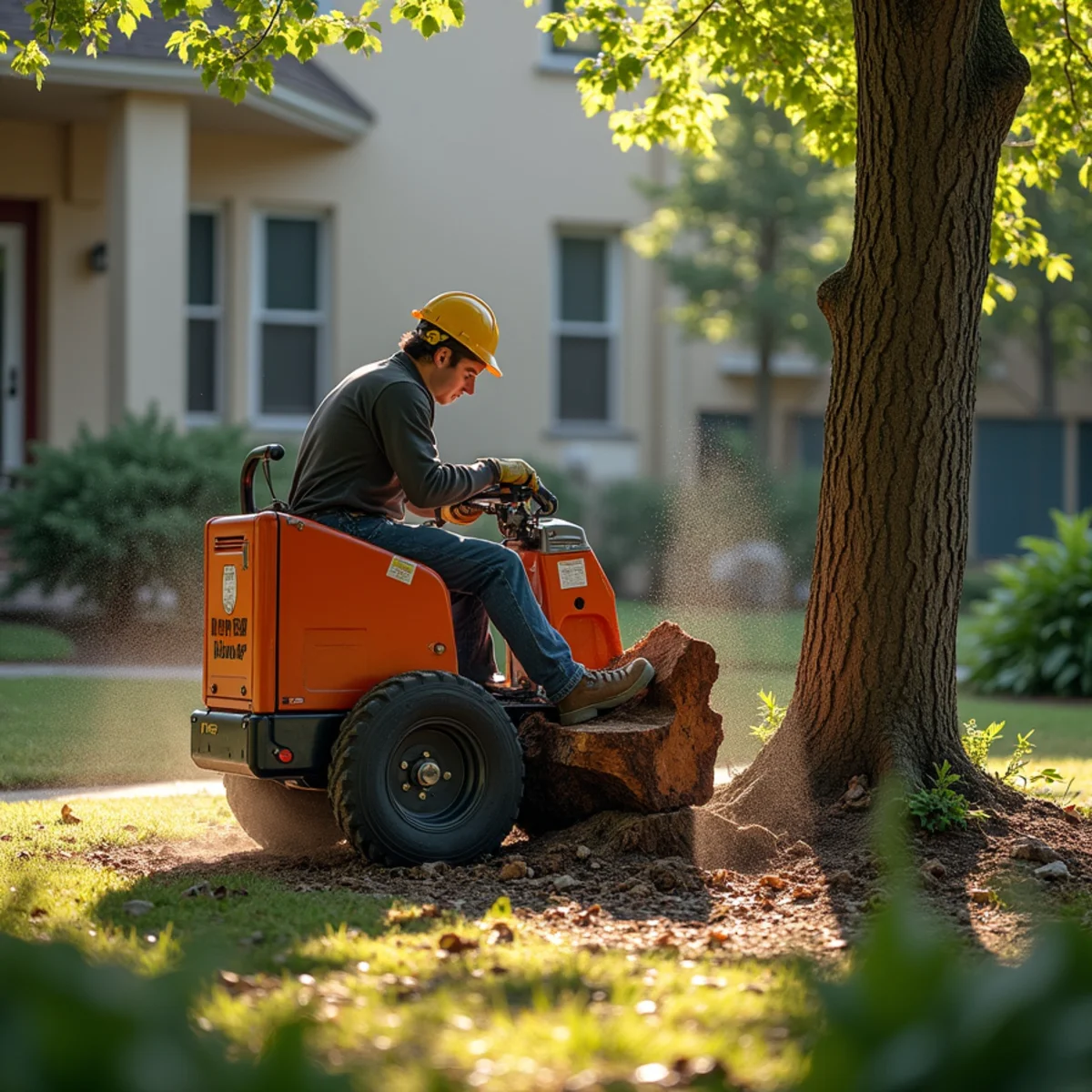Commercial machinery executing Backyard & Tight-Access Stump Grinding in Central Illinois